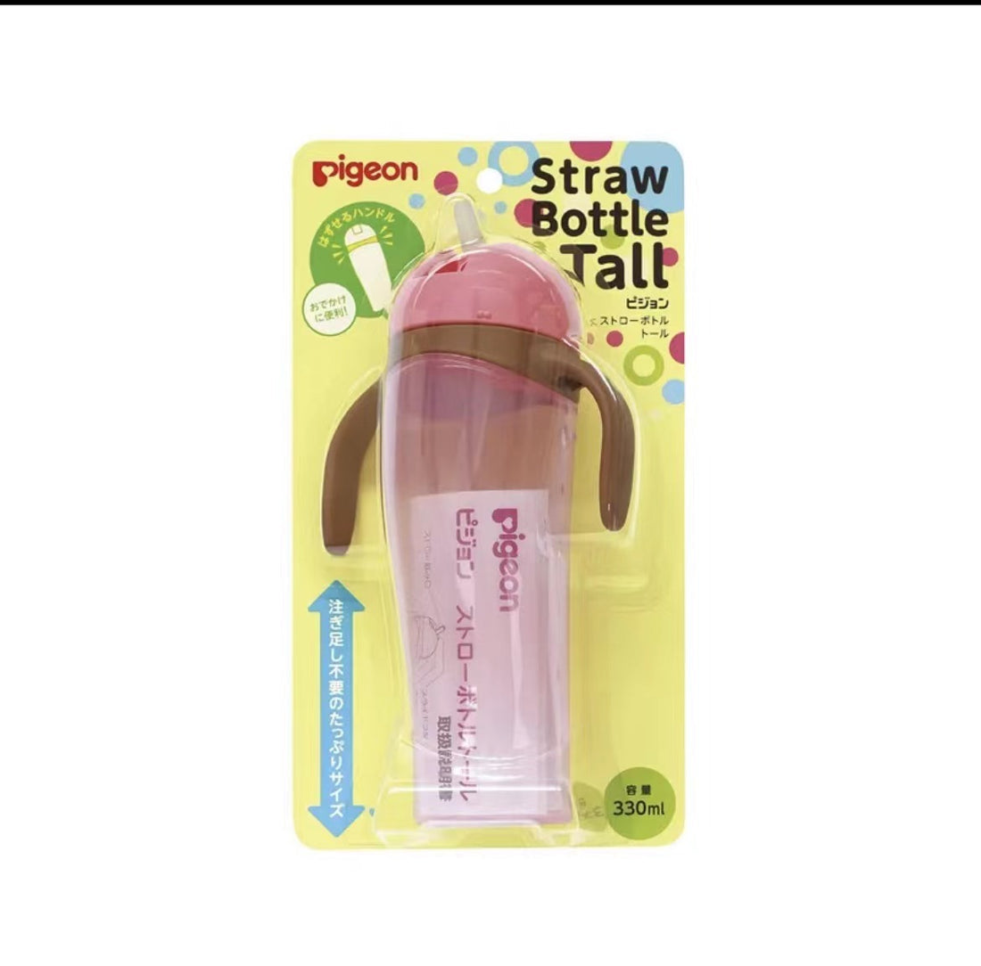 Pigeon Straw Bottle Tall Pink 330ml