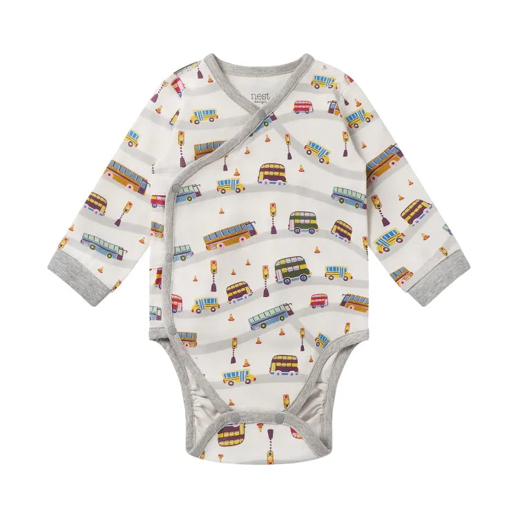 Long Sleeve Kimono Onesie – Wheels On The Bus
