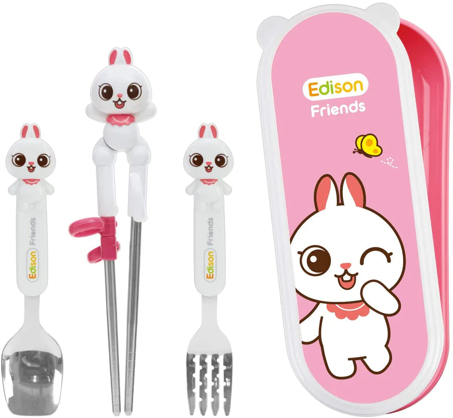 EDISON FRIENDS CHOPSTICKS EASY HARD CASE SET WITH FORK (RIGHT-HANDED)