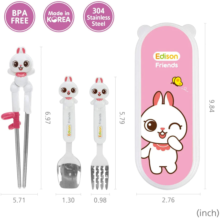 EDISON FRIENDS CHOPSTICKS EASY HARD CASE SET WITH FORK (RIGHT-HANDED)