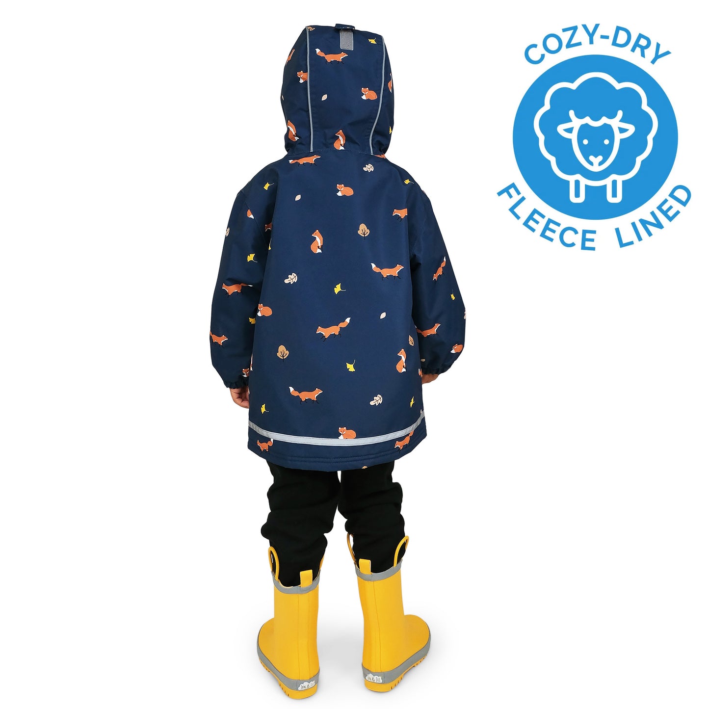 Kids Fleece Lined Rain Jackets | Navy Fox