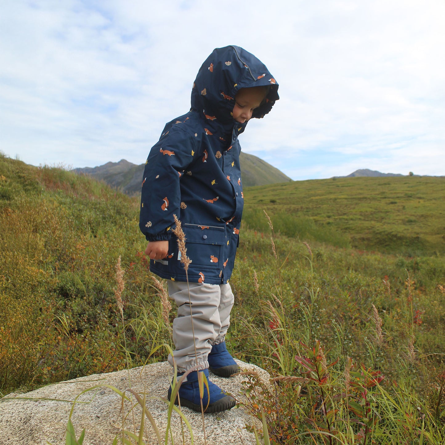 Kids Fleece Lined Rain Jackets | Navy Fox