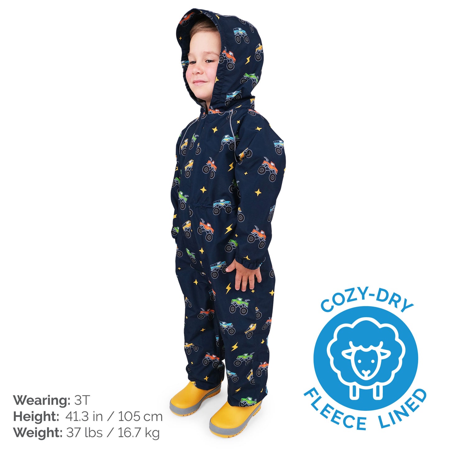 Kids Fleece Lined Rain Suits | Big Trucks