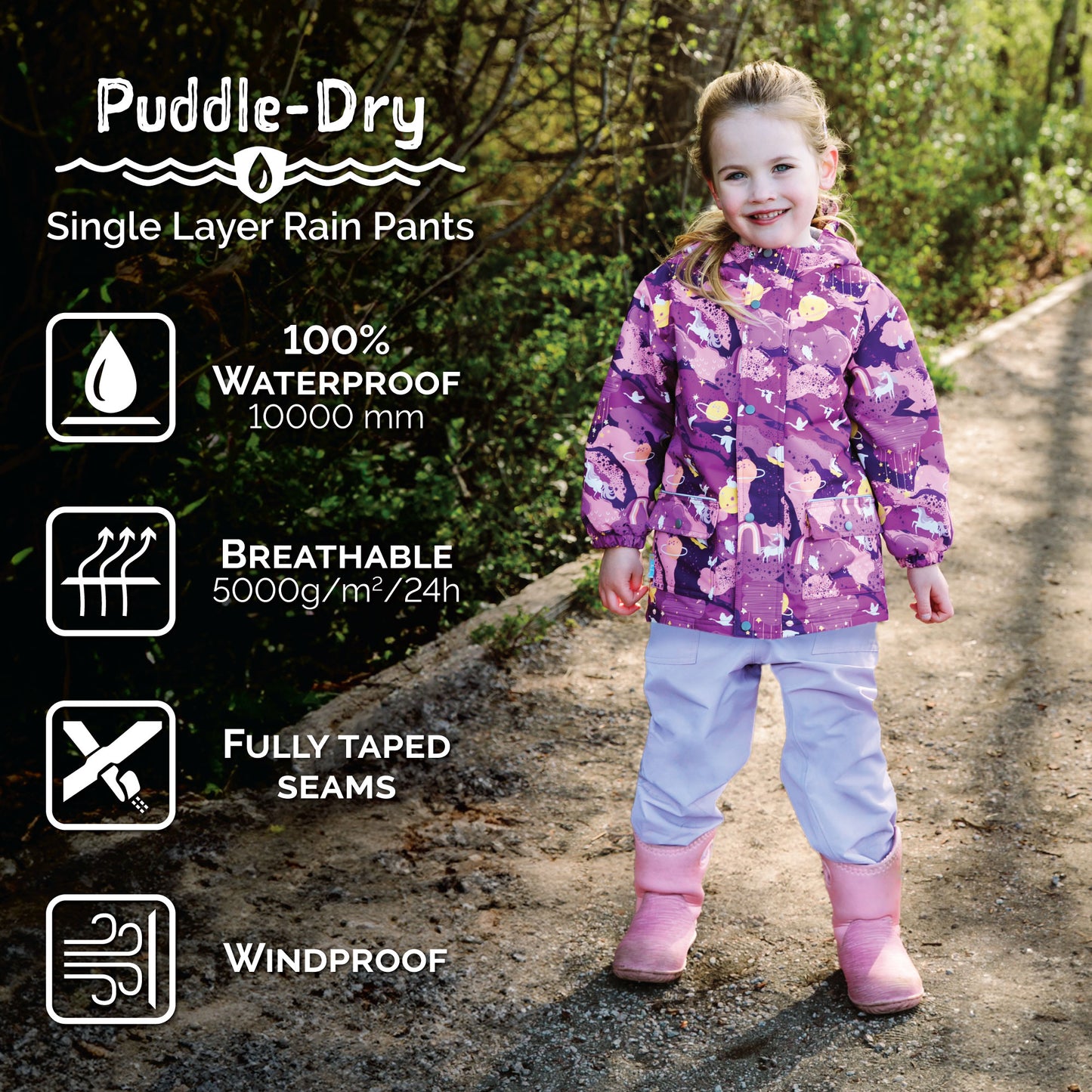 Kids Single Layer Rain Pants | Space Dinos