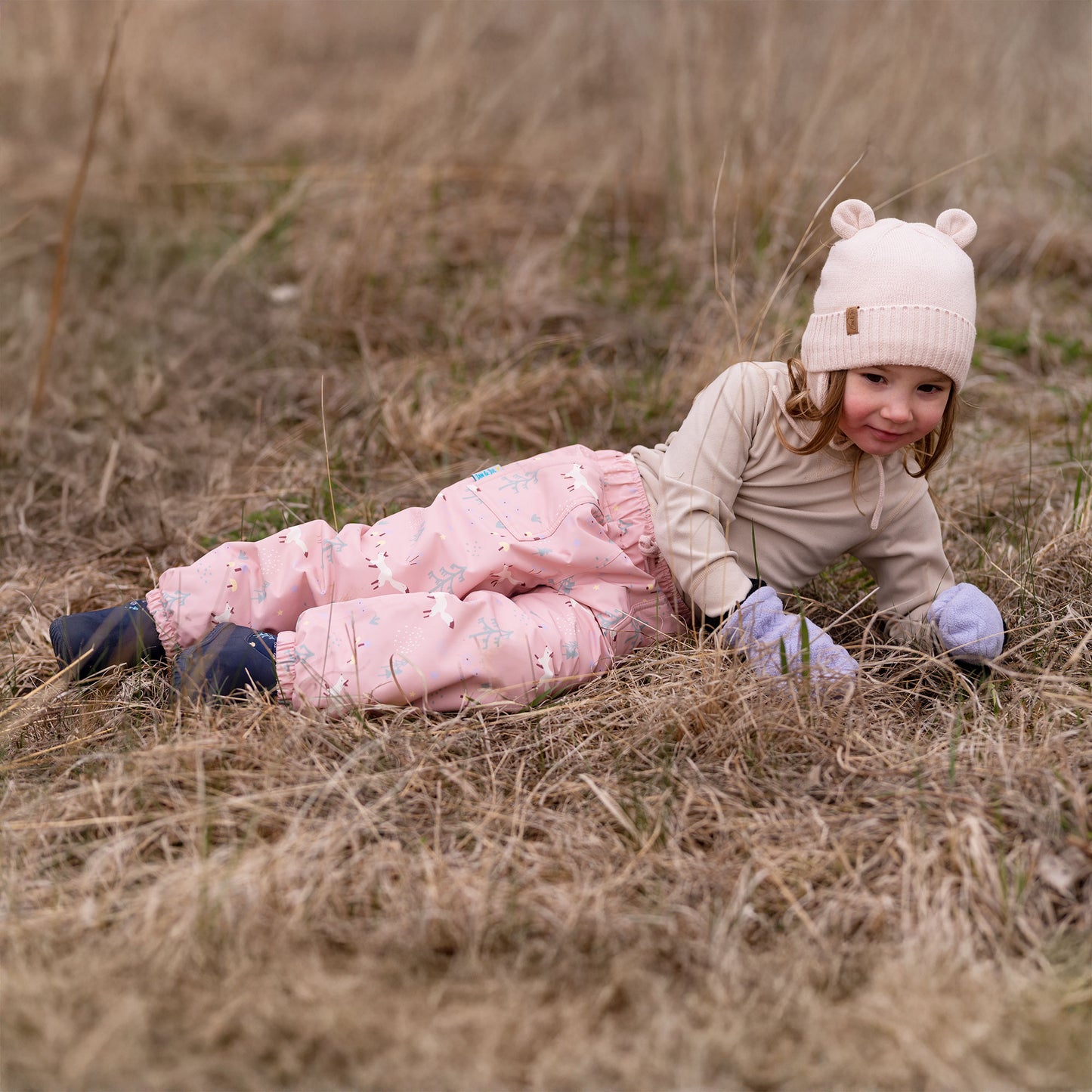 Kids Single Layer Rain Pants | Pink Forest