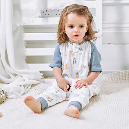 Bamboo Pima Raglan Short Sleeve Footed Sleep Bag | 0.6 TOG - Hello Kids Baby Store