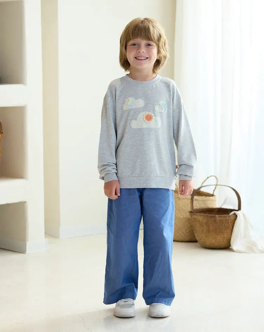 French Terry Drop Shoulder Long Sleeve Sweatshirt-Fog Grey - Hello Kids Baby Store