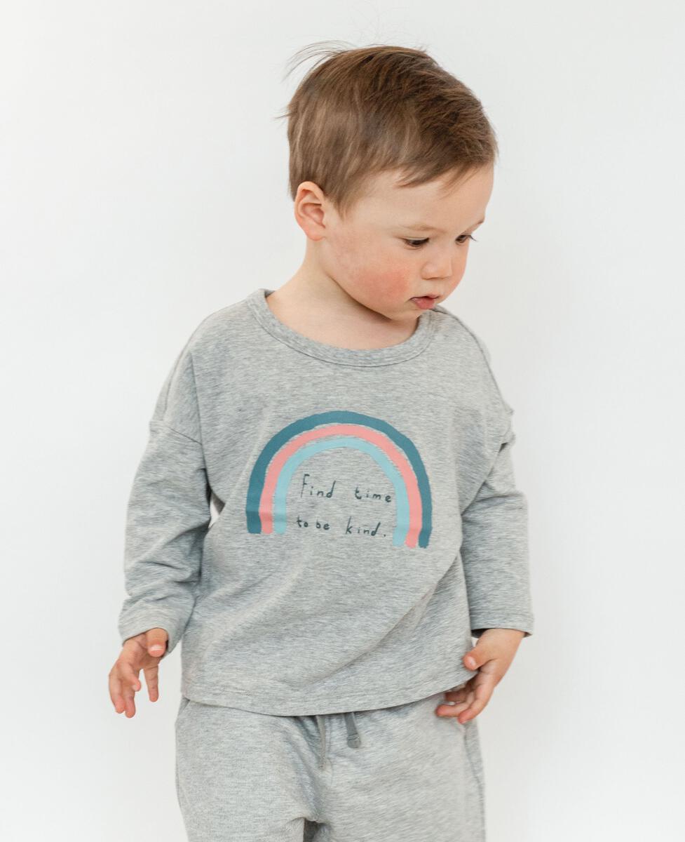 Rainbow Long Sleeve Drop Shoulder Tee - Fog - Hello Kids Baby Store