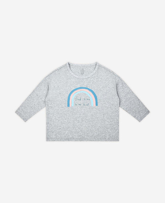 Rainbow Long Sleeve Drop Shoulder Tee - Fog - Hello Kids Baby Store