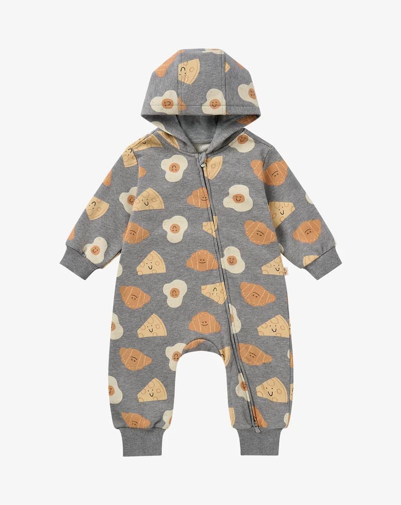 French Terry Smiley Side Up Hooded Romper