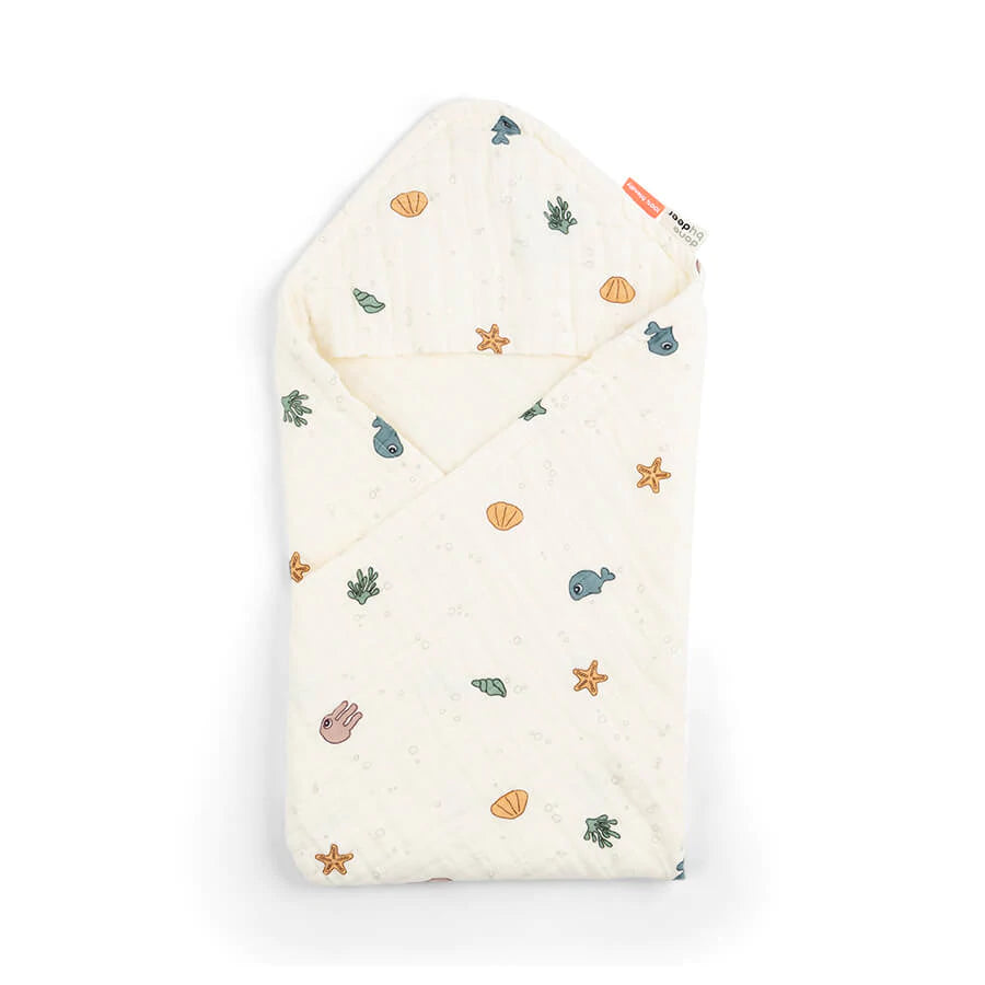Done by Deer - Hooded towel GOTS Sea friends Beige - Hello Kids Baby Store