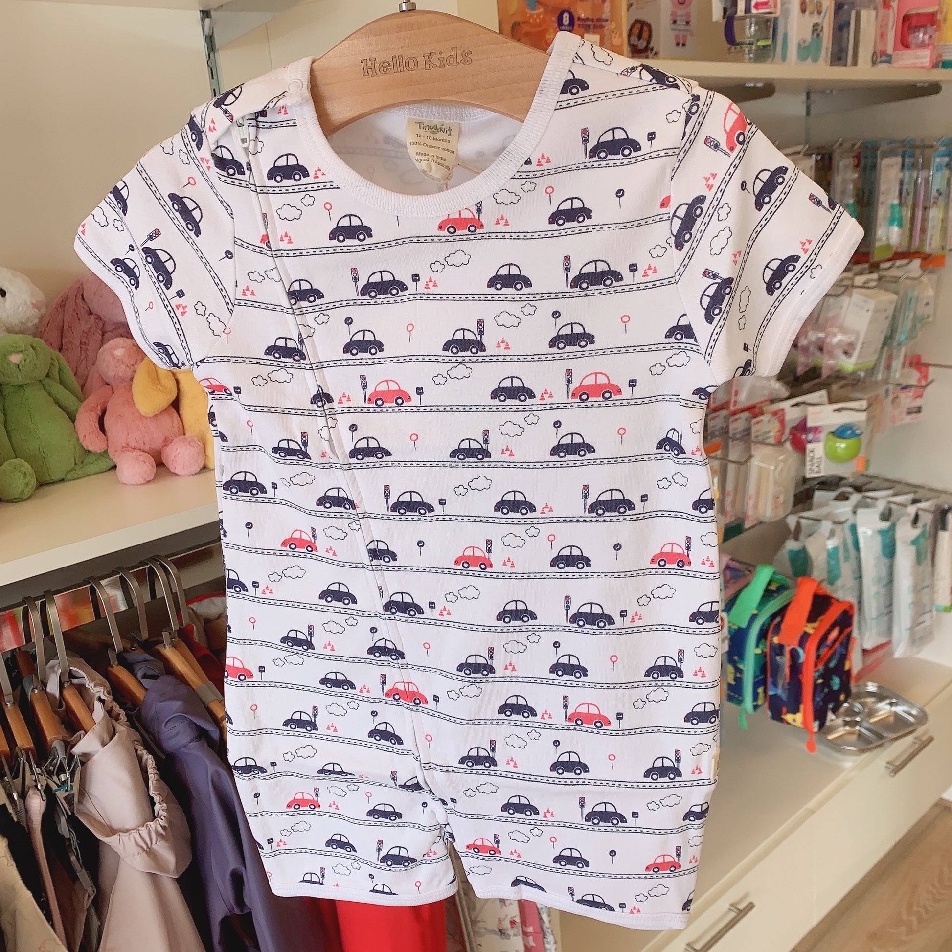 tiny twig organic short sleeve zipsuit-Drive Time - Hello Kids Baby Store