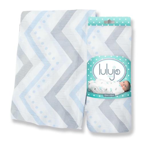 Lulujo Swaddling Blanket Bamboo Blue Chevron