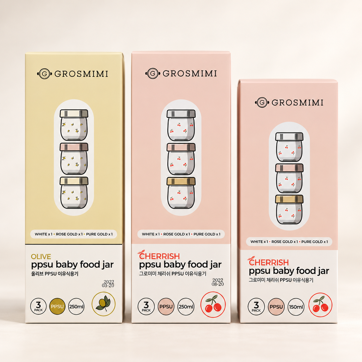 Grosmimi Cherrish PPSU Baby Food Jar 150mL (Pack of 3)