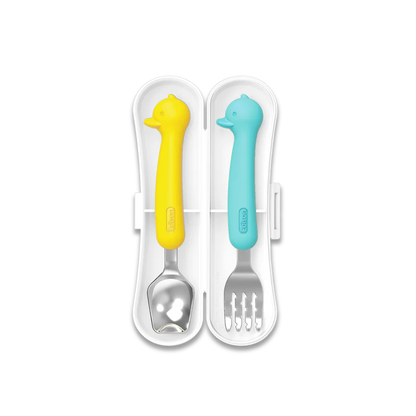 EDISON SILICONE SPOON & FORK CASE SET FOR BABY