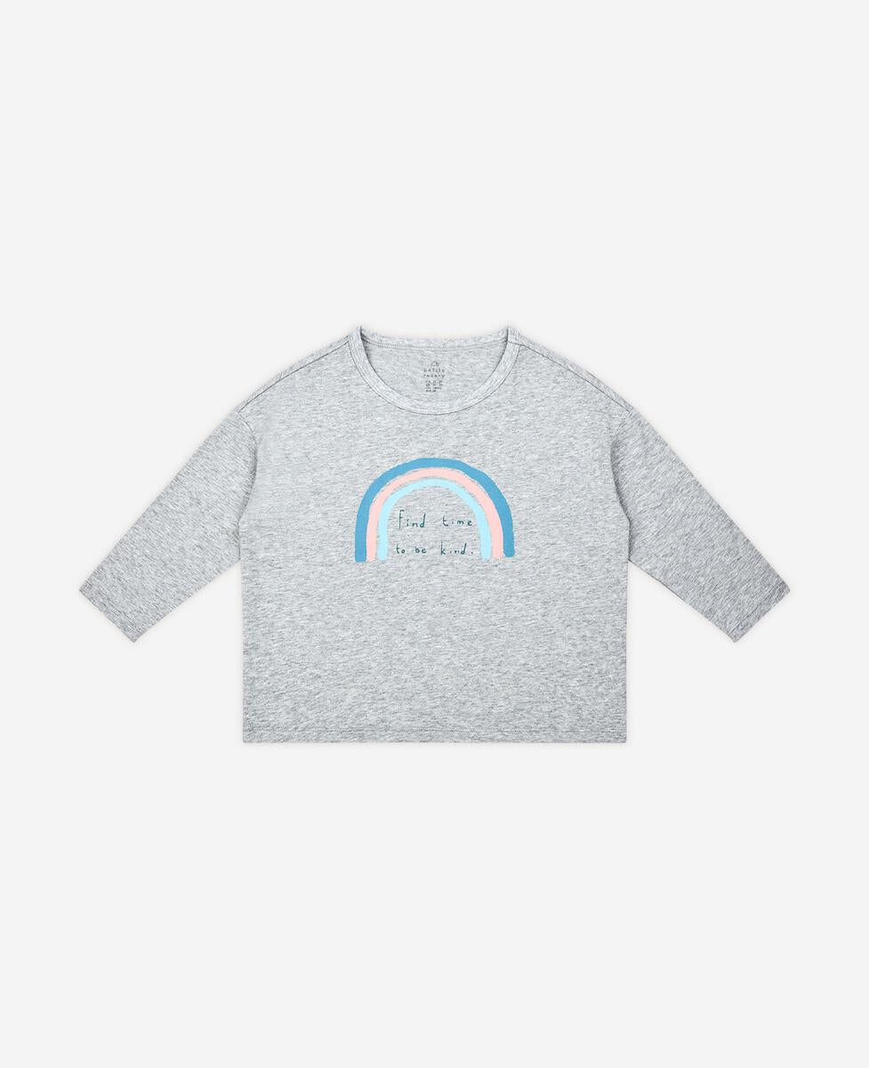 Rainbow Long Sleeve Drop Shoulder Tee - Fog