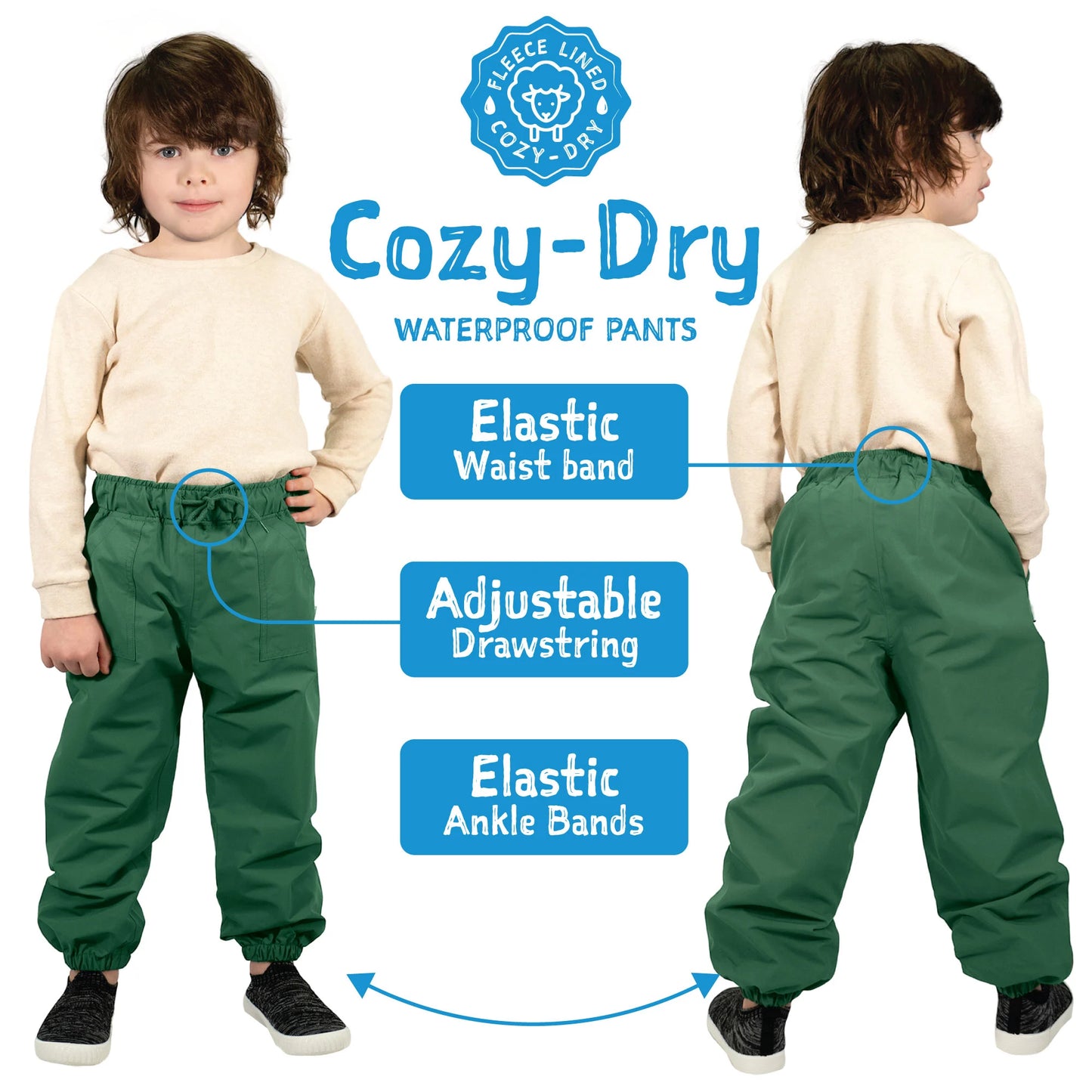 Kids Fleece Lined Rain Pants | Soft Brown