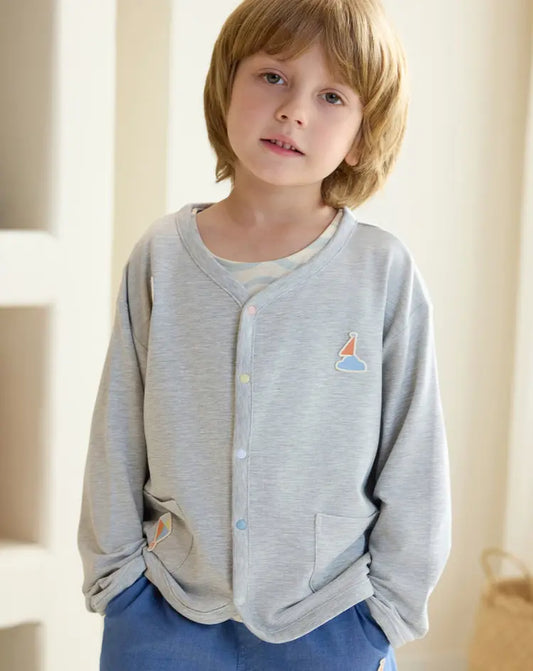 French Terry Long Sleeve Cardigan Fog Grey