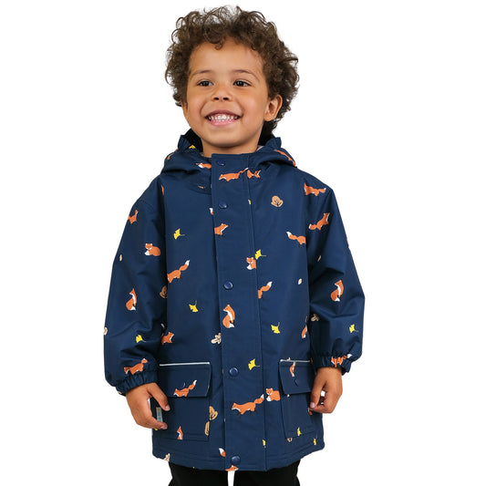 Kids Fleece Lined Rain Jackets | Navy Fox