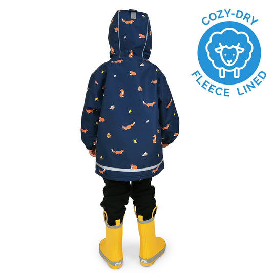 Kids Fleece Lined Rain Jackets | Navy Fox