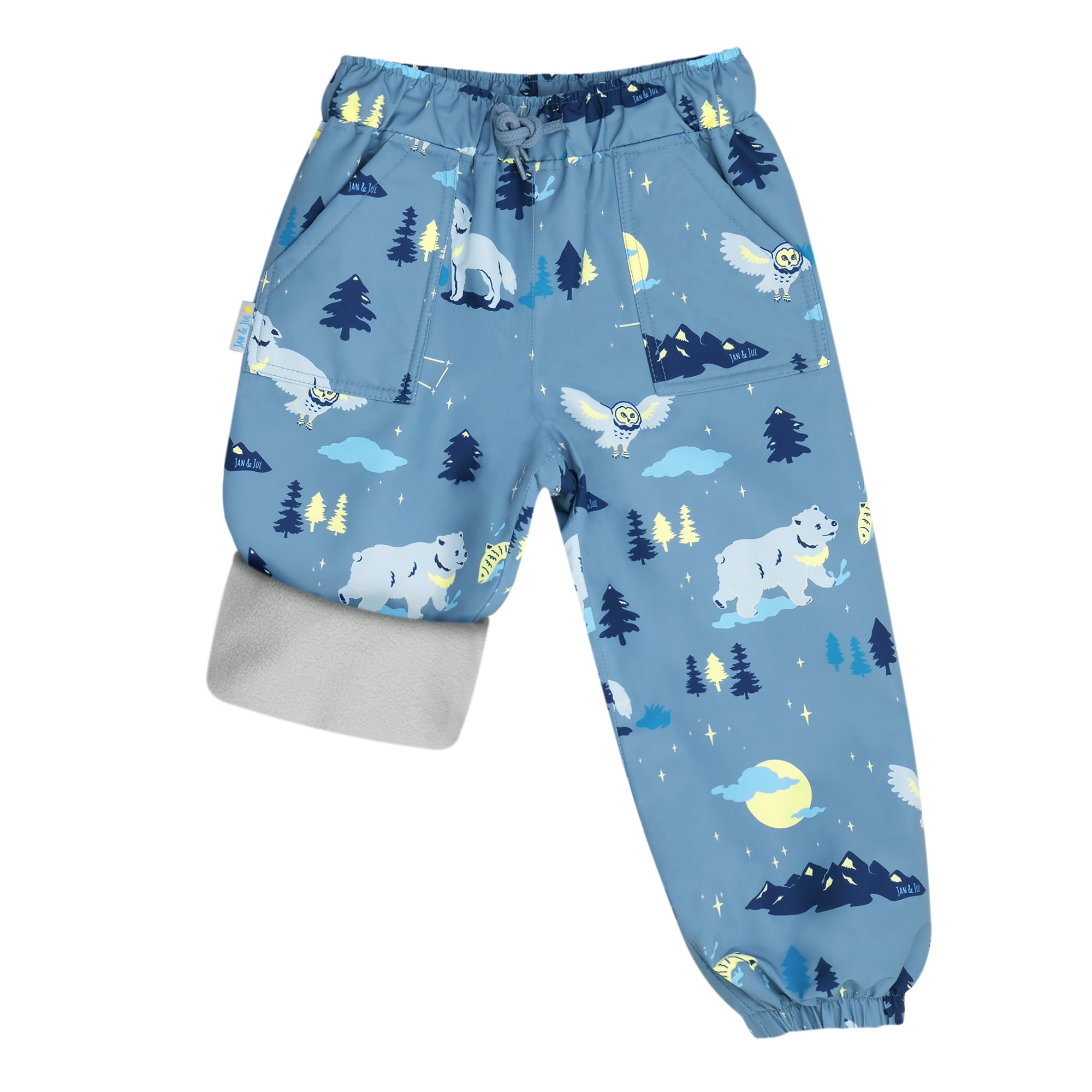Kids Fleece Lined Rain Pants | Wolf and Bear - Hello Kids Baby Store