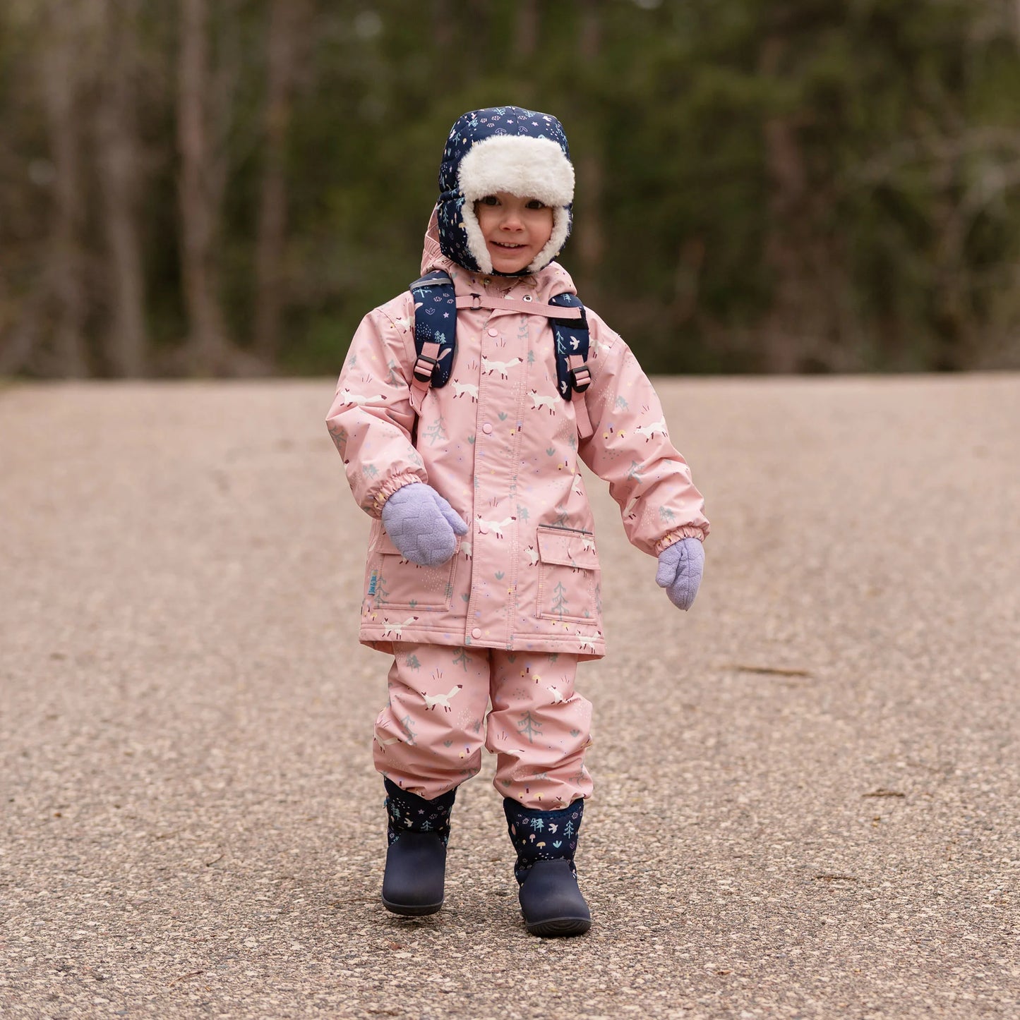 Kids Fleece Lined Rain Pants | Pink Forest - Hello Kids Baby Store