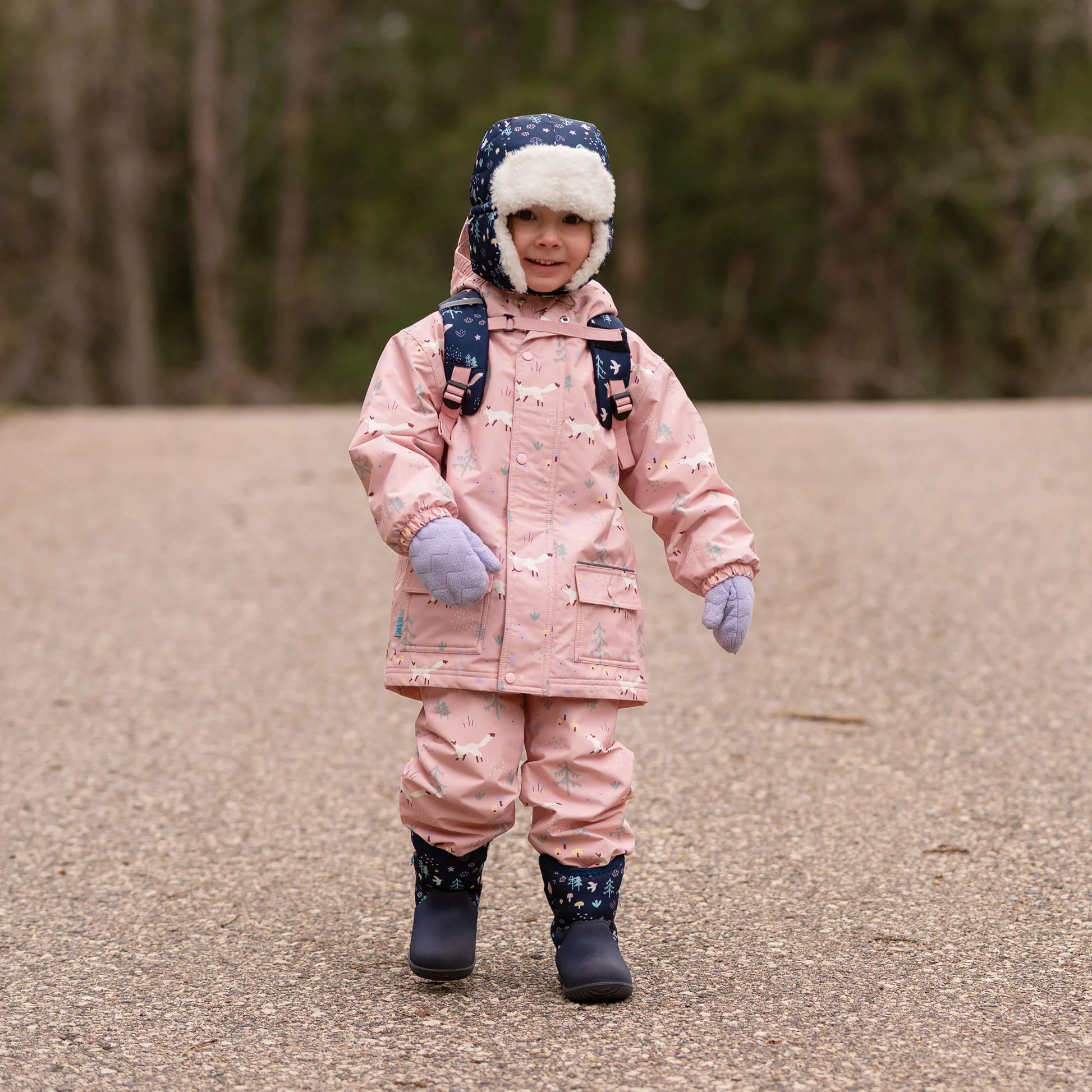 Kids Fleece Lined Rain Pants | Pink Forest - Hello Kids Baby Store