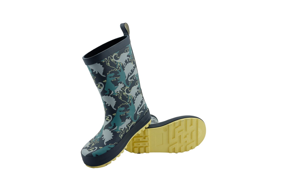 Dino Adventure Rainboots with Neon Yellow Sole
