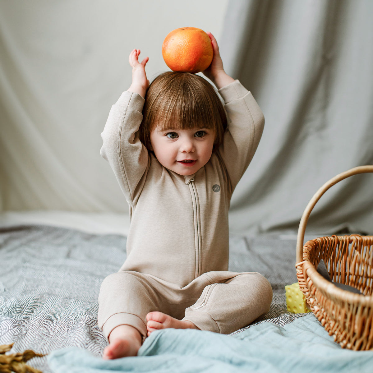Bamboo Cotton Basics Long Sleeve Winter Romper – Warm Taupe