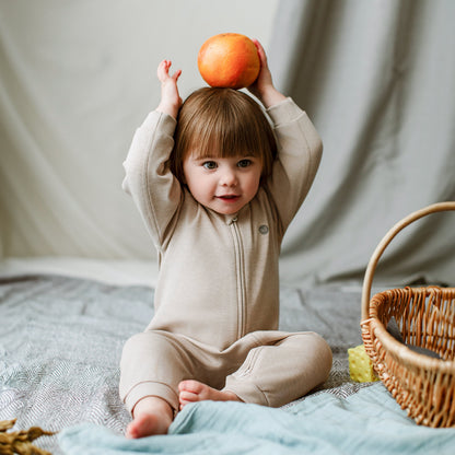 Bamboo Cotton Basics Long Sleeve Winter Romper – Warm Taupe