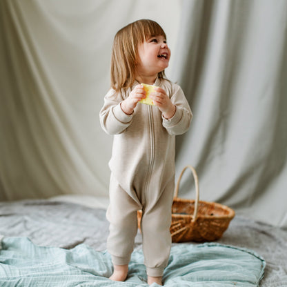 Bamboo Cotton Basics Long Sleeve Winter Romper – Warm Taupe