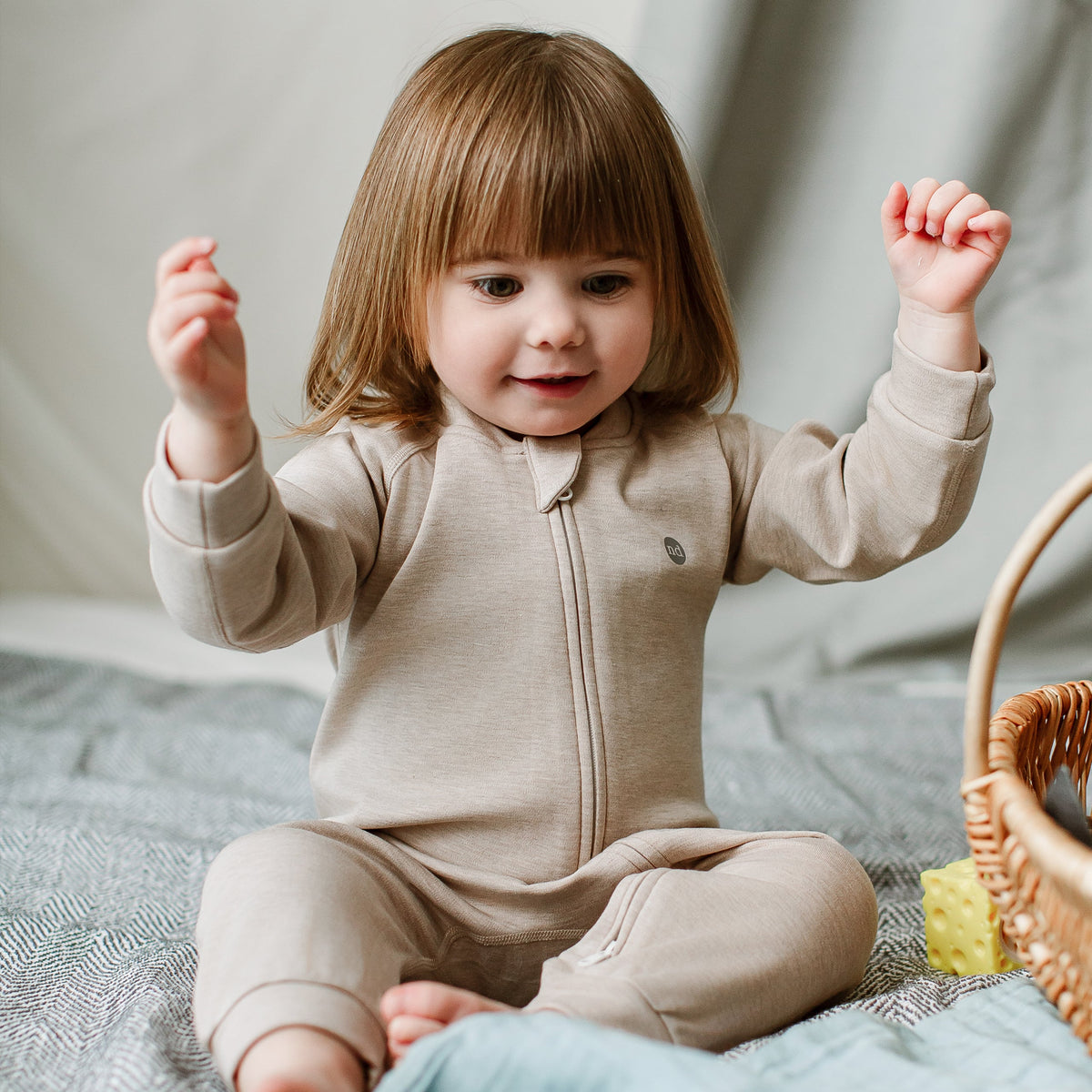 Bamboo Cotton Basics Long Sleeve Winter Romper – Warm Taupe
