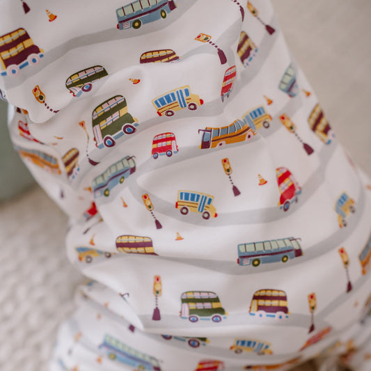 Bamboo Muslin Raglan Long Sleeve Footed Sleep Bag | 2.5 TOG – Wheels On The Bus