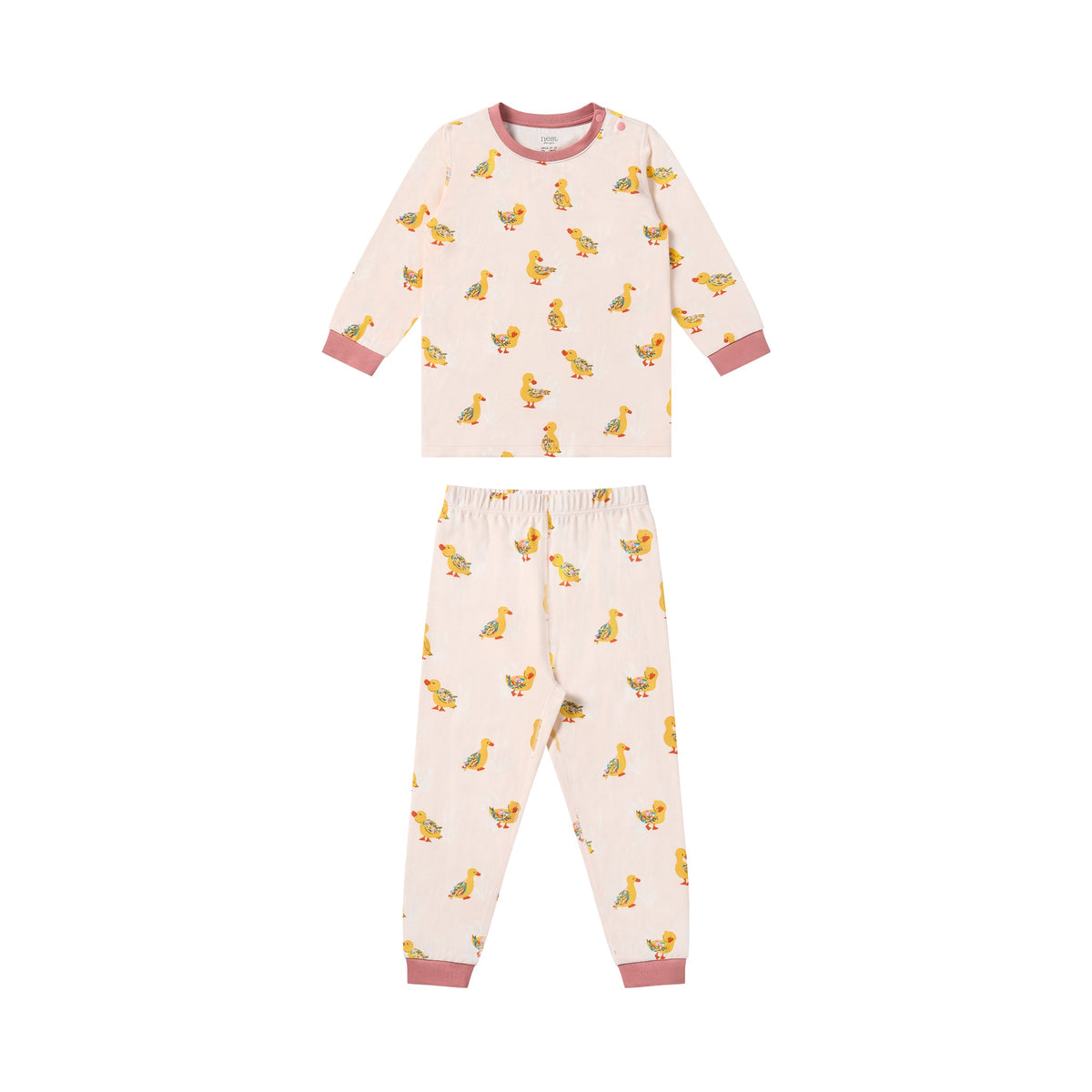 Organic Cotton Long Sleeve Two-Piece PJ Set in Five Little Ducks