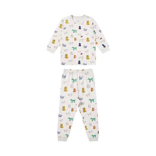 Organic Cotton Long Sleeve Two-Piece PJ Set in Bingo