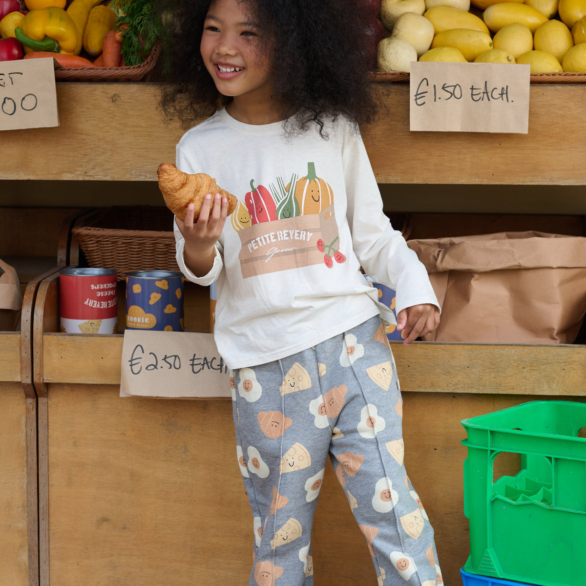 Bamboo Jersey Munchies Long Sleeve Tee - Sea Salt