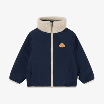 Recycled Nylon Taslon Cozy Crumbs Reversible Fleece Jacket - Blueberry