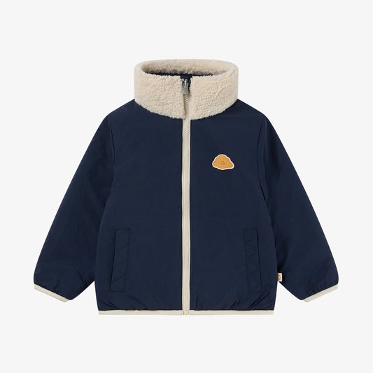 Recycled Nylon Taslon Cozy Crumbs Reversible Fleece Jacket - Blueberry