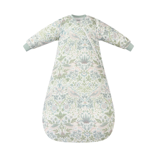 Bamboo Cotton Removable Long Sleeve Sleep Bag 2.5 TOG in Strawberry Thief Slate Blue, flat lay