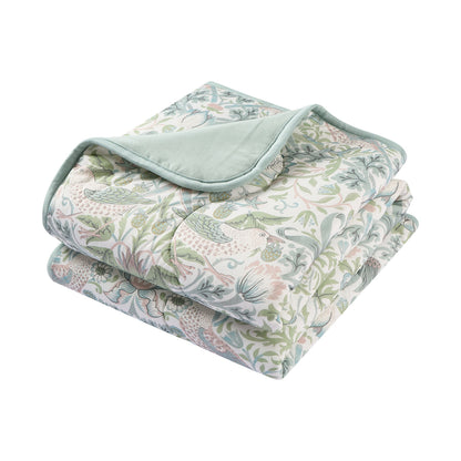Bamboo Jersey Nook Quilted Cozy Blanket 2.0 TOG in Strawberry Thief Slate Blue, folded flat lay