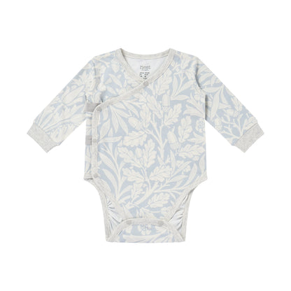 Bamboo Cotton Jersey Long Sleeve Kimono Onesie in Acorn Slate Blue, flat lay