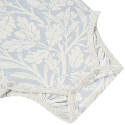 Acorn Slate Blue kimono onesie neckline and print detail