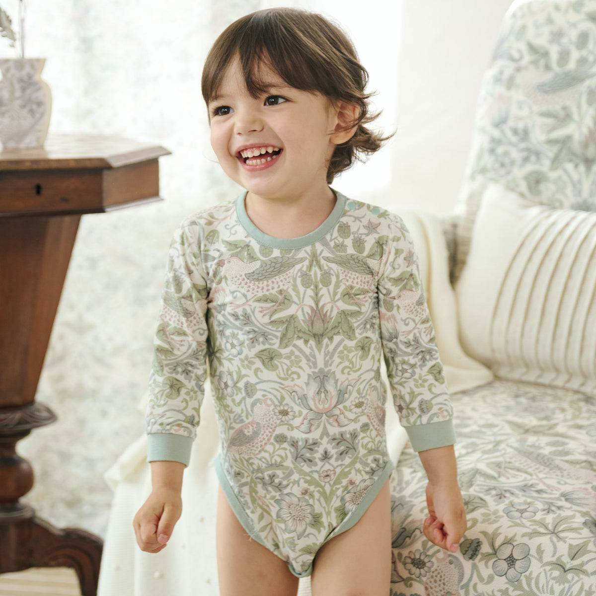 Child wearing Bamboo Cotton Jersey Long Sleeve Kimono Onesie
