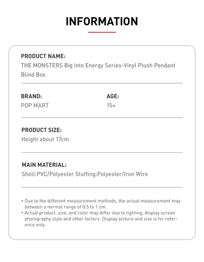 THE MONSTERS Big into Energy Series-Vinyl Plush Pendant Blind Box - Hello Kids Baby Store