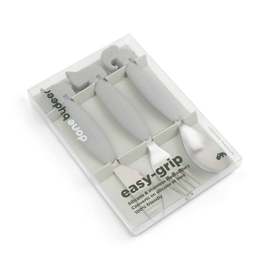 Done by Deer - Easy-grip cutlery set Deer friends Grey 12M+ - Hello Kids Baby Store