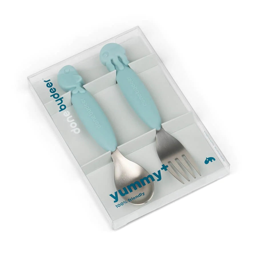 Done by Deer - YummyPlus spoon & fork set Sea friends Blue - Hello Kids Baby Store