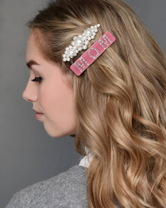 HAIR BARRETTE WITH CRYSTALS – SOFT PINK / MOM