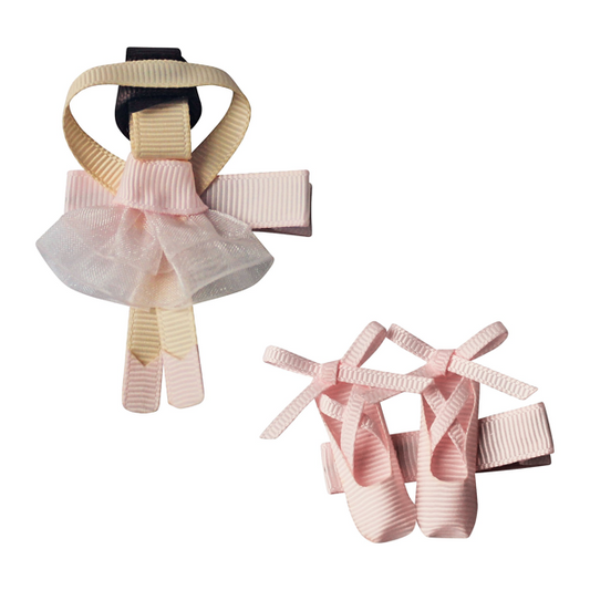 Gift Set BALLERINA AND SHOES – ALLIGATOR CLIP – POWDER PINK - Hello Kids Baby Store