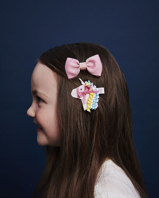 UNICORN HAIR BOW – ALLIGATOR CLIP – POWDER PINK - Hello Kids Baby Store