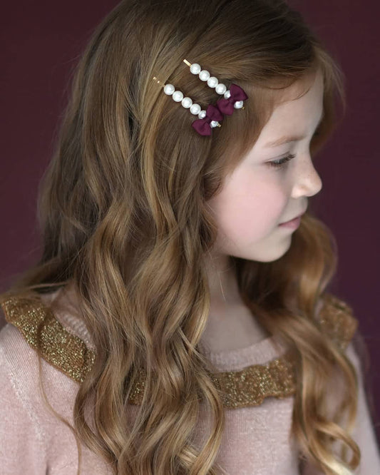 PEARL HAIR PIN WITH GROSGRAIN BOW - Hello Kids Baby Store
